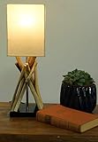 Lámpara de Mesa/lámpara de Mesa Pamplona, Madera de Deriva, Algodón, Hecho a Mano en Bali de Material Natural - Modelo Pamplona, Maderaaladeriva, 42x15x15 cm, Lámparas de Mesa de Materiales Naturales