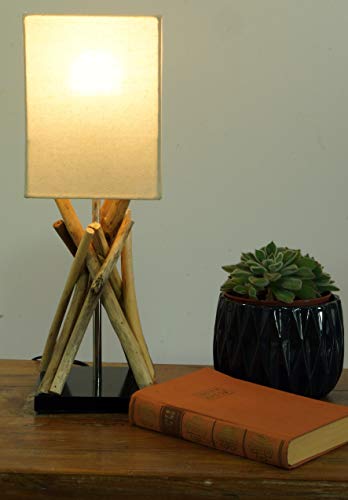 Guru-Shop Lampe à Poser/lampe à Poser Pampelune, Bois Flotté, Coton, Fait à la Main à Bali en Matériau Naturel - Modèle Pampelune, Boisflotté, 42x15x15 cm, Lampes de Table en Matériaux Naturels