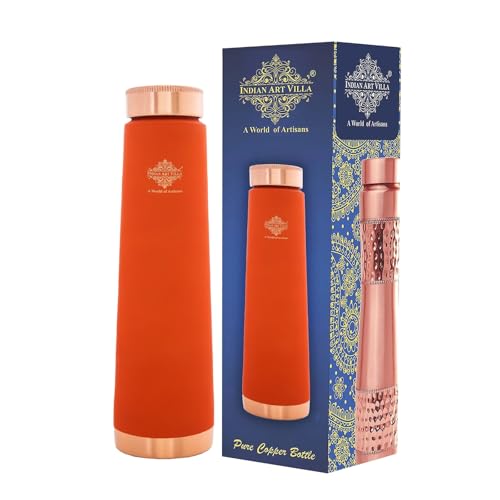 Image of INDIAN ART VILLA Pure Copper Orange Pyramid Ombre Silk Finish Bottle - 800 ML, Ayurvedic Health Benefits, Ideal for Home, Office, Gym & Travel