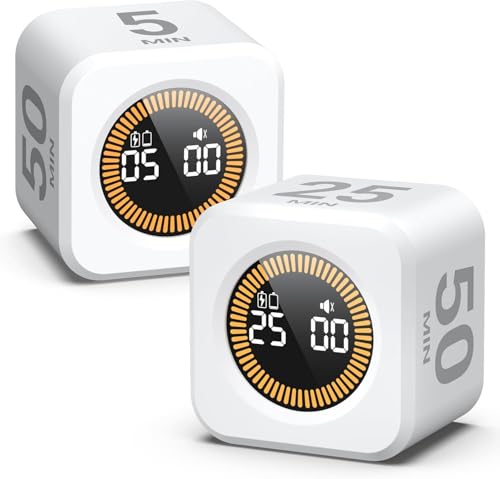 Image of 2 Pack - KADAMS Pomodoro Cube Timer Productivity Visual Timer - 5 /10 /25 /50 Min Rotating Countdown (2, White)