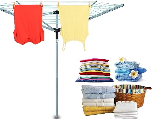 rightclick 60m Rotary Clothes Line Retractable 4 Arm Rotary Washing Line with Metal Ground Spike Free Cover Umbrella Design Lightweight & Portable Rotary Clothes Airer For Garden Patio Lawn