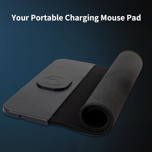 15W Wireless Charging Mouse Pad, 2 in 1 Desk Pad with Non-Slip Rubber Base, Fast Qi Wireless Charger for iPhone/Computers/Home Charging Devices, 12.8 * 8.5in Mouse Pad - Black - Image 4