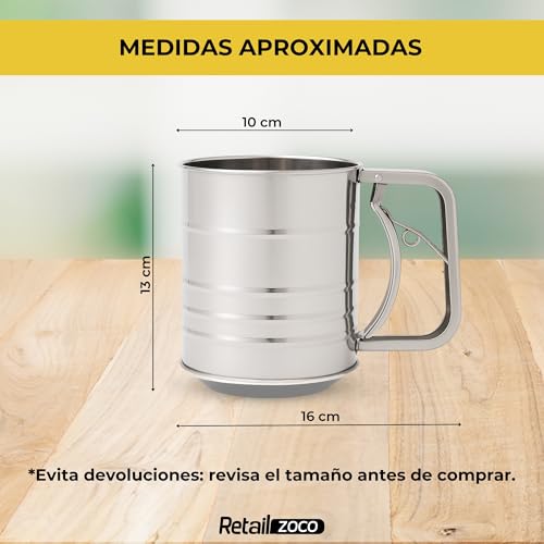 Miniatura 4 de Tamizador De Harina, Tamiz Harina, Tamiz Harinero, Colador De Harina, Criba De Harina, Tamiz De Repostería, Diámetro 10 Cm, Altura 13 Cm, Capacidad 320 Gr, Acero Inoxidable
