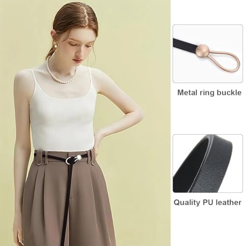 Women’s Slim Waist Belt Skinny Leather Belts 43.3in Stretch Belts Fashion Waistband with Knotted Buckle for Dresses Suit3