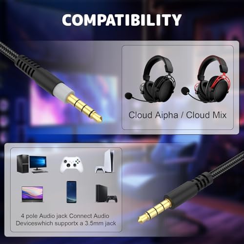 Cable auxiliar de audio para Hyper X Cloud Alpha y Cloud Mix miniatura 2