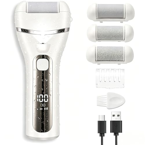Cestbella Electric Callus Removers Rechargeable Foot Filer Roller Kit Pedicure Dry Skin Remover Tool with 3 Roller Heads 2 Speed Feet Dead Skin Shaver IPX7 Waterproof Feet Cleaning for Heel Slippers