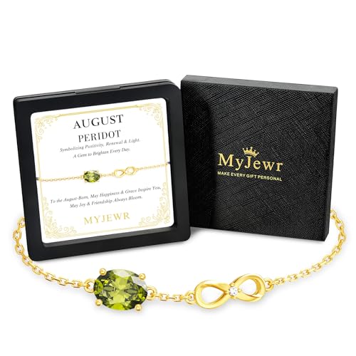MYJEWR Birthday Gifts for Women Peridot Birthstone Infinity Bracelet 14K Gold Plated Jewelry Romantic Valentines Mothers Day Gift for Mom Grandma Wife Girlfriend Sister Best Friend