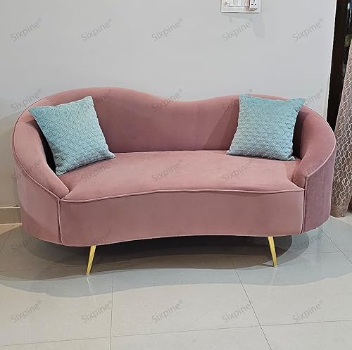 Image of Rosewood Luxury Curved Sofa in Premium Velvet-Fabric | Solid Wood Structure | High Density Foam | Sturdy Golden Legs | Comfortable & Stylish Couch for Modern Living Room (Rose Pink, 2 Seater)