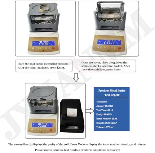 Automatic Gold Testing Kit - Digital Precious Metal Tester, Accurate Density Meter for Gold, Silver, Platinum Purity Measurement & Printer - MDJ600K