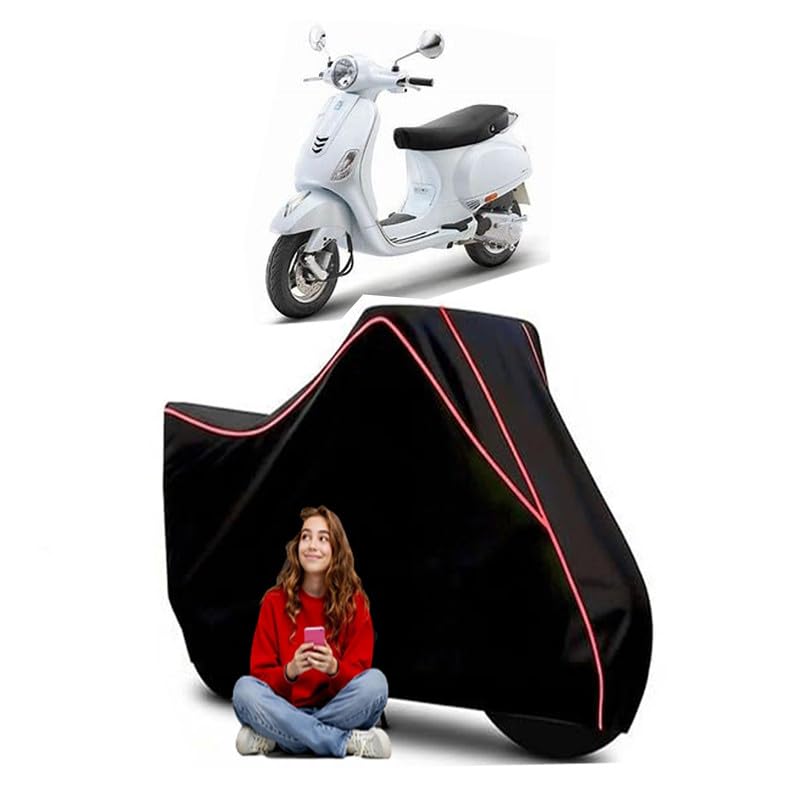 Image of Vx 125 Scooty Bike Cover Water Resistant Outdoor Use Universal Fit Scooters Motorcycles Heavy Duty UV Protection Dust Rain Scratch Resistant Elastic Bottom Black Blue Piping