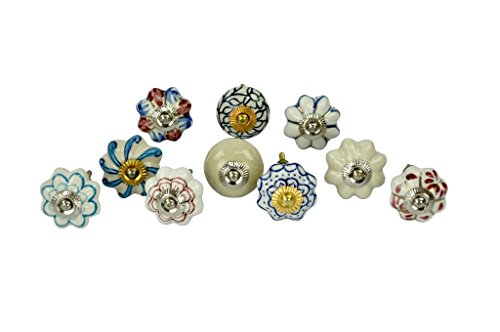 Karmakara Set Of 10 White Light Color Door Cupboard Cabinet Knobs Drawer Pulls Small 1.5