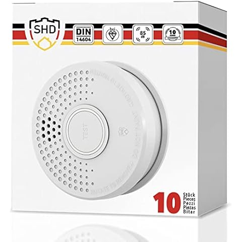 SHD Rauchmelder Set wechselbare Batterien (10x) - DIN EN14604 Geprüft & BSI-Zertifiziert, Brandmelder mit Stummschaltung & Selbsttest Funktion, Rauchmelder Magnethalter geeignet, Feuermelder DOF39 Cover