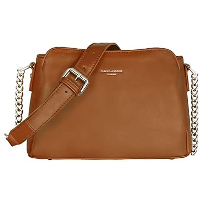 David Jones - Borsa a Tracolla Donna - Piccola Borsa Spalla Catena Simil Pelle PU - Borsetta con 3 Scomparti Tasche - Borsa a Mano Borsello Moda Città Viaggio Shopping - Marrone Cognac