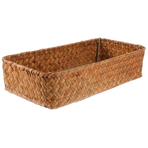 AUTSUPPL 海草編織収納バスケット 卓上用コンパクトバスケット 耐摩耗性ストロー製 スリッシュな多用途収納ケース