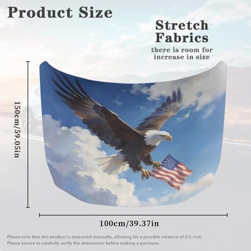 Image of Car Hood Cover Easy to Install Fabric Hood Cover Eagle and American Flag Vehicles Decorate Engine Removable Automotive Accessories Suitable for Cars(59x39 Inch)