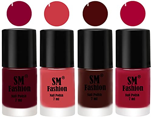 Image of Nail Polish Combo Set (Pack of 4) Quick Dry Gel Finish Nail Paint | Boysenberry,Punch Pink,Wine,Dark Magenta | 7 ml Each