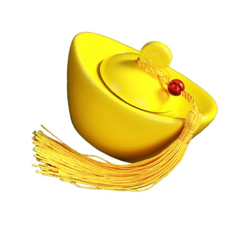 FONDOTIN Portable Yellow Ceramic Ingot Tea Canister with Seal Lid Loose Leaf Tea Storage Tin for Travel and Kitchen Use Vintage Style