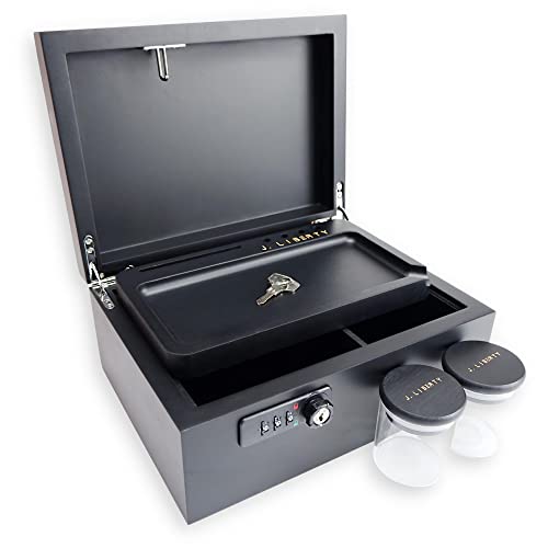 Stash Box - Wooden Stash Box with Lock - Stash Box Kit Includes all Accessories - Locking Stash Box with Tray - Stash Box Combo Set - Stash Box Bundle with Built - In Combination Lock - Matte Black