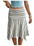 Milumia Women's Striped Flowy Midi Skirt Low Waist Asymmetrical Skirts