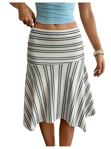 Milumia Women's Striped Flowy Midi Skirt Low Waist Asymmetrical Skirts