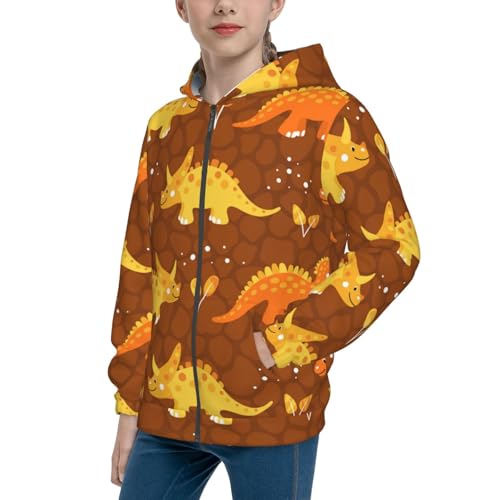 Dinosaurs and Leaves Kids Pullover Hoodies Boys Zip Up Sweatshirts Girls Athletic Clothes with Pocket