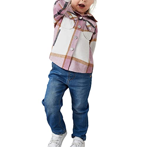 Family Matching Girl 'S Women 'S Flannel Plaid Jacket Shacket Long Sleeve Button Down Casual Checked Shirts Coats Outfits (Pink Kid , 8-9 Years ) #TOP2