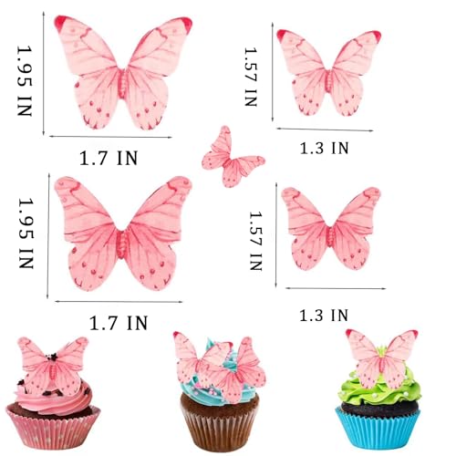 40Pcs Edible Butterflies for Cake Decorating Edible Butterfly Cupcake Toppers Wafer Paper Butterflies Edible Butterfly Cake Decorations for Wedding Birthday Party Cupcakes Decorating pink