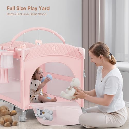 Image of Obee Odee 4 in 1 Baby Bassinet, Pack and Play, Bedside Crib Sleeper, Diaper Changer - Comes with Mattress, Mosquito Net, Bottom Storage and Toy Bar for Newborn to Toddles