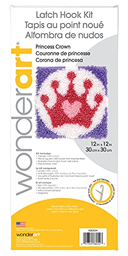Image of Wonderart Princess Crown Latch Hook Kit, 12 inch X 12 inch
