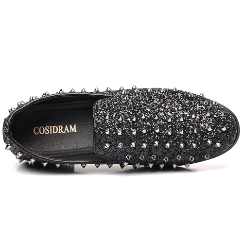 COSIDRAM Men's Vintage Studded Dress Loafers Luxury Rhinestone Tuxedo Glitter Sequins Rivets Wedding Party Prom Shoes3