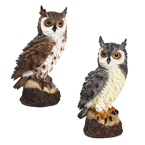 Sctmda Chouette Decorative 2 Pièces Hibou de Jardin Statue de Hibou en Résine Hibou Extérieur Jardin Ornement de Jardin Hibou Miniature Ornements de Hibou Décoration de Hibou pour Maison Jardin
