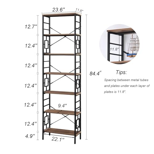 Homissue HMBS-19007BN Tall Bookshelf, 84 Inch Industrial Bookshelf With Metal Frame And Open Shelves, 7 Tier Metal Bookshelves And Bookcases thumb #1