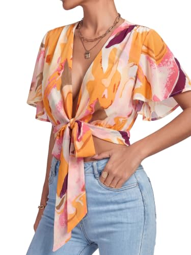 Image of LYANER Women's Tie Front Sexy Crop Tops