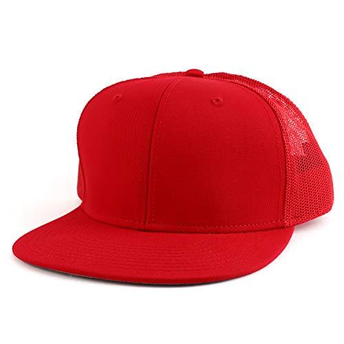 Image of Armycrew Oversize XXL Blank Flatbill Mesh Snapback Cap - Red - 2XL