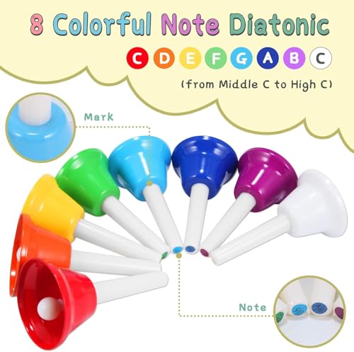Tantivybo HANDBELL-01 Hand Bells, 8 Note Musical Handbells Set With 17 Songbook Musical Toy Percussion Instrument For Toddlers Children Kids For Children'S Day Family Activity School And Church thumb #2