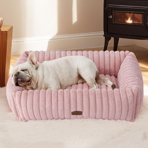 Image of Bedsure ComfyFleece Dog Bed Medium Large Size Dog Washable,30in Blush Pink | Furry Puppy Beds,Rectangle Cute Orthopedic Corduroy Aesthetic Pet Beds,Removable Zipper Cover,Non-Slip Bottom,Up to 40 Lbs