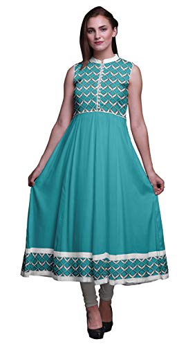 Bimba Turquoise Green2 Ikat Indian Kurtis for Women Solid Readymade