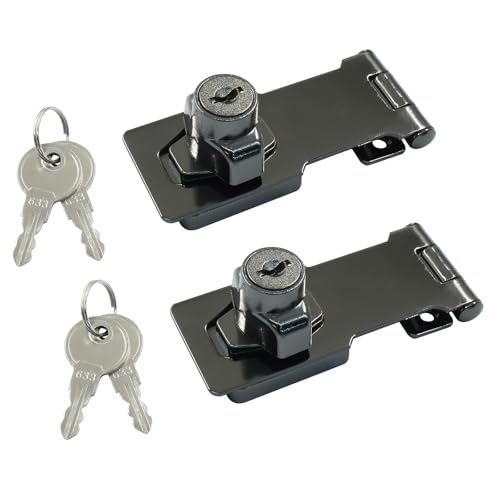Image of Bivethoi 2Pcs Keyed Hasp Locks 3 Inch Twist Knob Keyed Locking Hasp, Stainless Steel Hasp Latches Keyed Different for Small Doors, Cabinets (Black)