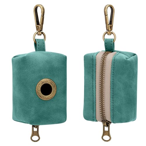 Image of Didog Dog Poop Bag Holder for Leash, Stylish PU Leather, Green