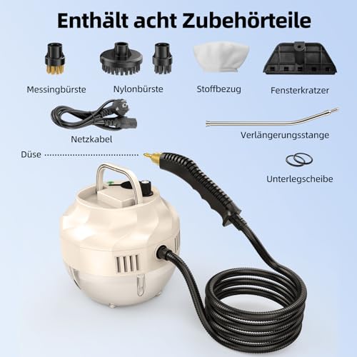 Dampfreiniger, Aufheizzeit 15 Sekunden, 1L Wassertank, 1500 W Leistung, 6 Geschwindigkeitsstufen einstellbar, tragbarer Dampfreiniger,Steam Cleaner für Boden, Küche, Fenstern,Badezimmern, Autos.