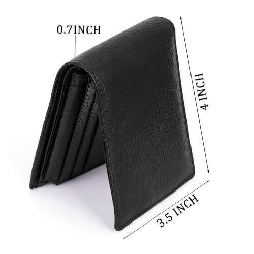 Image of 100% Full Grain Nautral Genuine Pure Original Buff Leather Purse Wallet for Man Mens with Coin Pockets Bifold. 6 Card Slots, 2 Currency Slots, 1 ID Window & 2 Hidden Pockets (Black)