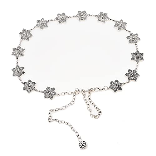 GANMFOYC Cinturon Mujer Fiesta flor de sol, Cinturón grabado plateado moderno y elegante, Cinturon Mujer Vestido, cinturon metalico mujer etnico, Cinturon Ajuestable Metálico para Boda Fiesta (B) Cover