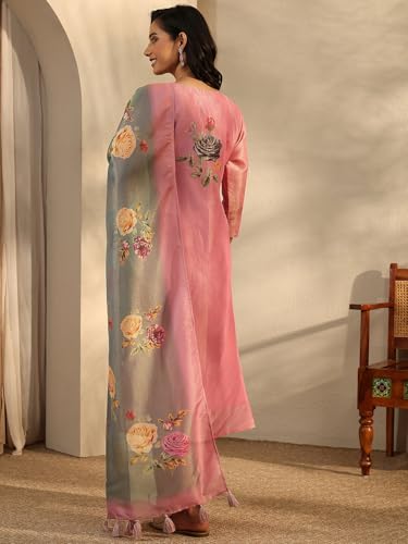 Image of Libas Printed Cotton A Line Kurta With Trouser and Dupatta | daily wear suit
