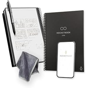 Rocketbook Core Reusable Spiral Notebook, Executive Size 6×8.8, Black – Dotted Pages, App-Connected, Erasable, Durable Cover, Ideal for School, Work, and Creative Projects (Pack of 50)