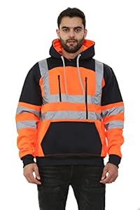 Hi Vis Tablet Zips Hoodie High Visibility Reflective Tape Band Work Fleece Safety Hooded Top Phone Tablet & ID Pockets Small - 3XL (as8, alpha, one_size, regular, regular, Orange Pullover, XL)