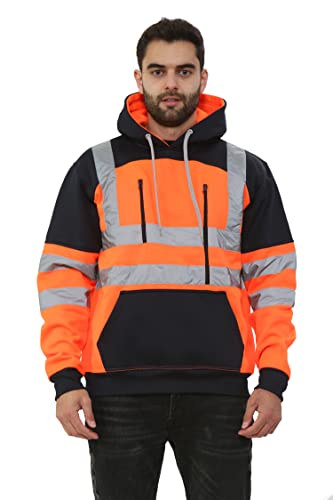 Hi Vis Tablet Zips Hoodie High Visibility Reflective Tape Band Work Fleece Safety Hooded Top Phone Tablet & ID Pockets Small - 3XL (as8, alpha, one_size, regular, regular, Orange Pullover, XL)
