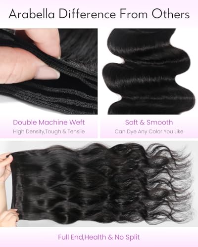 Arabella Bundles Human Hair Body Wave Hair Bundles Human Hair (16 18 20 Inch) Natural Black 100% Unprocessed Brazilian Virgin Hair 12A Weave Sew in Bundles Human Hair 3 Bundles Human Hair - Image 4