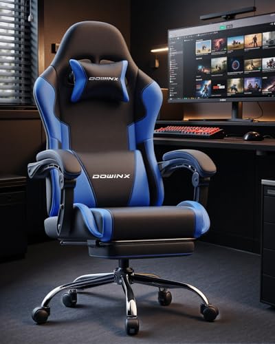 Image of Dowinx Ergonomic Gaming Chair with Footrest & Massage Lumbar, 2D-Linkage Armrests for Computer Chair 330lbs with Headrest Pillow for Office, Home, Streaming and Long Gaming Sessions, Blue