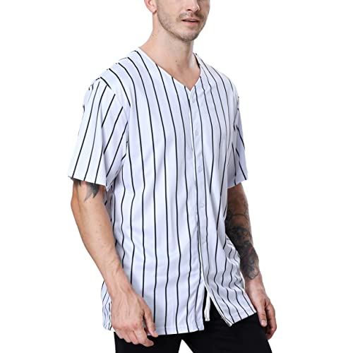 TOPTIE Sportswear Pinstripe Baseball Jersey for Men and Boys, Hip Hop Button-Down Jersey