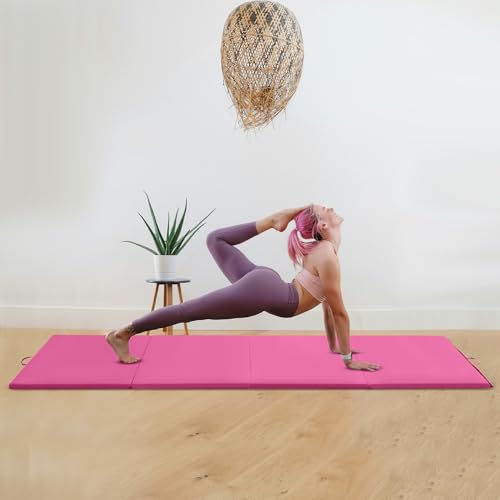 Gymnastics Mats Foldable Tumbling Mats Portable Gymnastics Exercise Mat Thick Gymnastics Tumbling Mats Pad Home Exercise Panel Mat With Carrying Handles(4 Folding 4ft W 10ft L,Pink) by FDW - Image 2